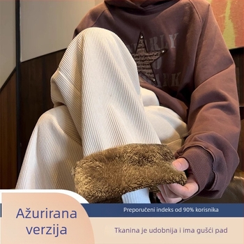 Kordurove hlače s fleec podšívkom, ravni kroj, srednji pojas, za tinejdžere, korejski stil, zimske