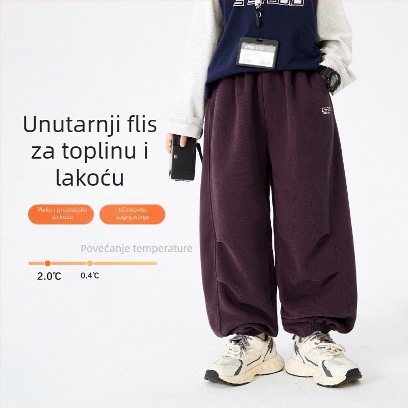 Dječje zimske trenirke hlače za dječake s flisom, 52% pamuk, srednji pojas, mekana tkanina, zima 2025