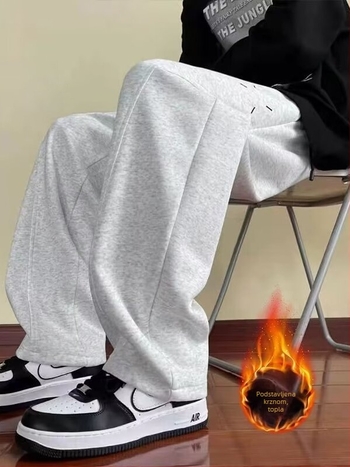 Muške opuštene sportske hlače, srednji pojas, kopča sa šnurlom, jacquard poliester, ravni kroj