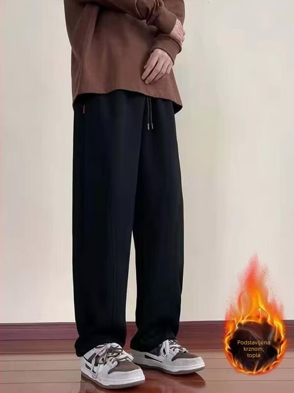 Muške opuštene sportske hlače, srednji pojas, kopča sa šnurlom, jacquard poliester, ravni kroj