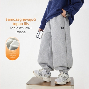 Hlače za dječake s flecom u korejskom stilu, zima 2025, 63% pamuka, srednji pojas s elastičnom trakom, natpis slovima