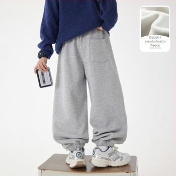 Hlače za dječake s flecom u korejskom stilu, zima 2025, 63% pamuka, srednji pojas s elastičnom trakom, natpis slovima