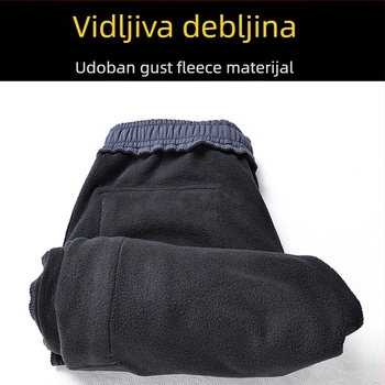 Radničke casual hlače s fleece podstavom, ravni kroj, srednji struk s remenom i vezicom, elastan-poliester materijal, zimske