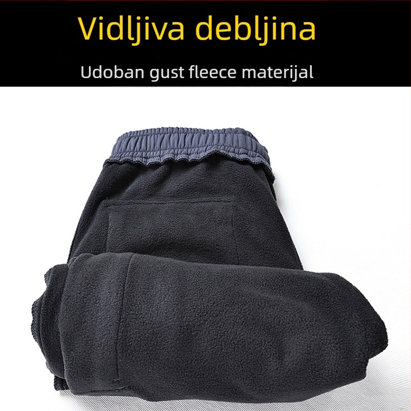 Radničke casual hlače s fleece podstavom, ravni kroj, srednji struk s remenom i vezicom, elastan-poliester materijal, zimske