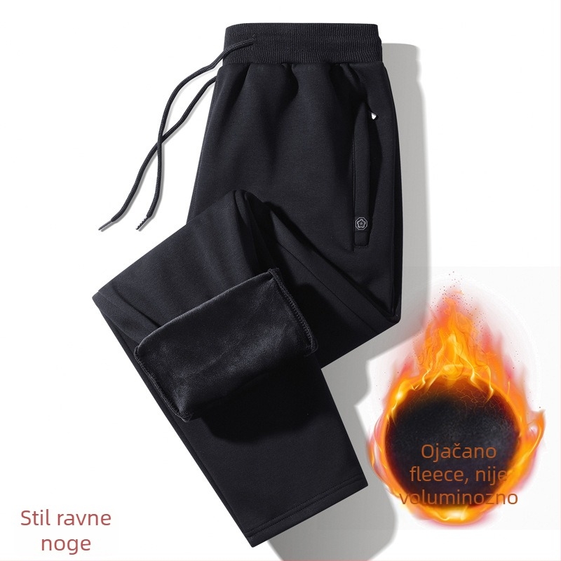 Muške sportske hlače casual stila u korejskom dizajnu, flis unutrašnjost, slobodan kroj, srednje visine struka, pamukova smjesa (95% pamuk, 5% elastan)