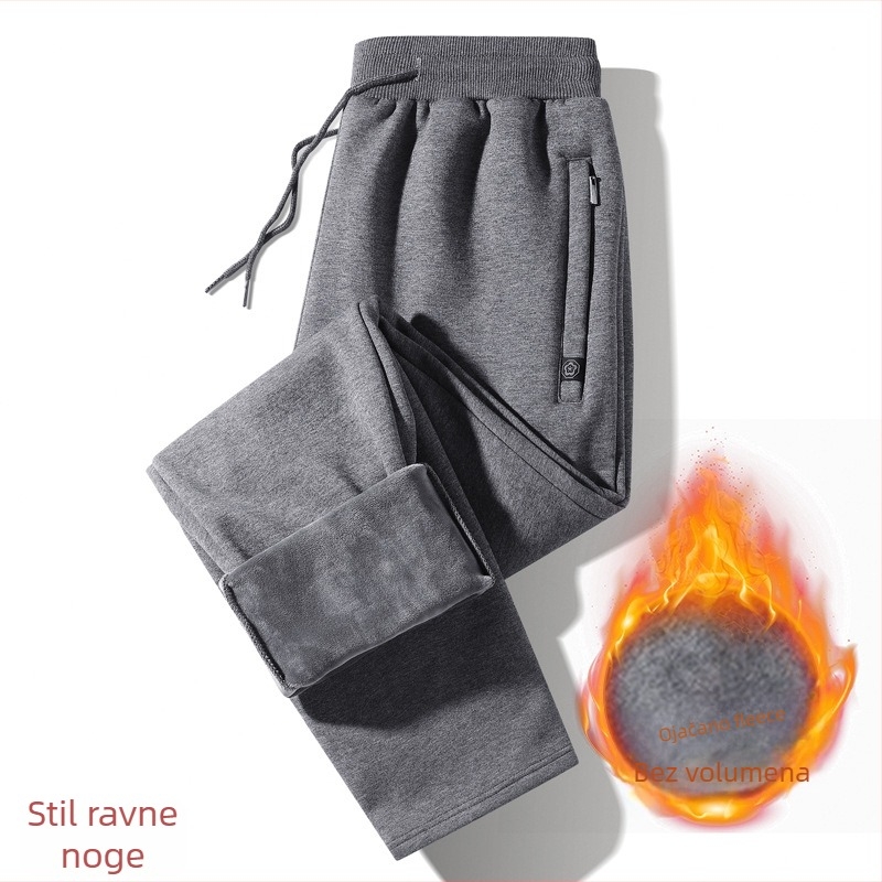 Muške sportske hlače casual stila u korejskom dizajnu, flis unutrašnjost, slobodan kroj, srednje visine struka, pamukova smjesa (95% pamuk, 5% elastan)
