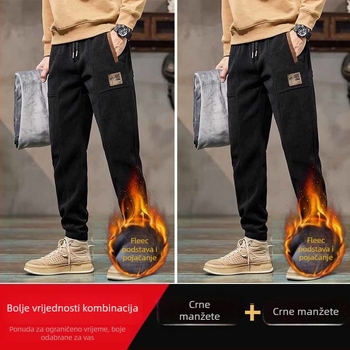 Muške široke hlače od corduroya, srednji pojas, jednofarebne, sportski stil