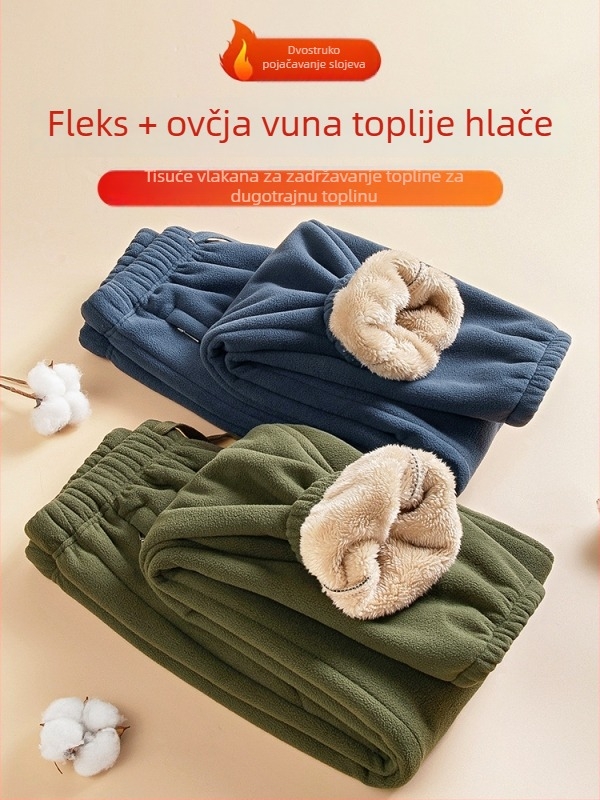 Muške sportske hlače s flis podstavom, ravna kroj, srednji pojas, vezanje u struku, 100% poliester, jednobojne, zimi