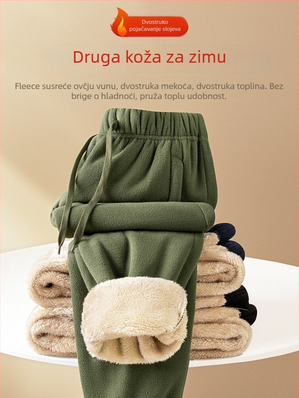 Muške sportske hlače s flis podstavom, ravna kroj, srednji pojas, vezanje u struku, 100% poliester, jednobojne, zimi