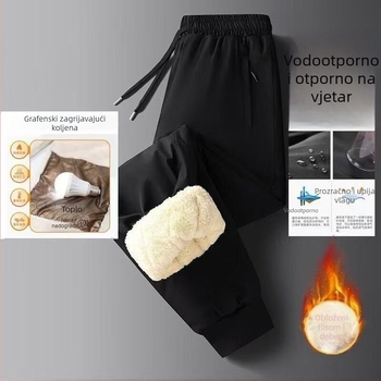 Muške zimske sportske hlače s flis podstavom, slobodan kroj, srednji pojas, zatvaranje šnurnom