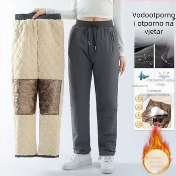 Muške zimske sportske hlače s flis podstavom, slobodan kroj, srednji pojas, zatvaranje šnurnom