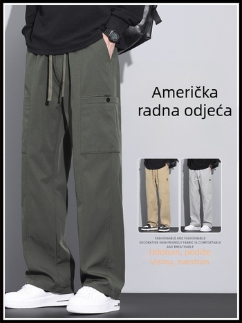 Muške hlače za posao i slobodno vrijeme s fleec podstavom, široki kroj, srednji struk, pojas i vezanje, elastan poliester mješavina, više džepova, dugačke