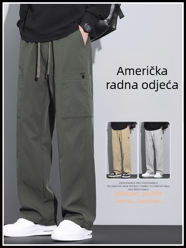 Muške hlače za posao i slobodno vrijeme s fleec podstavom, široki kroj, srednji struk, pojas i vezanje, elastan poliester mješavina, više džepova, dugačke