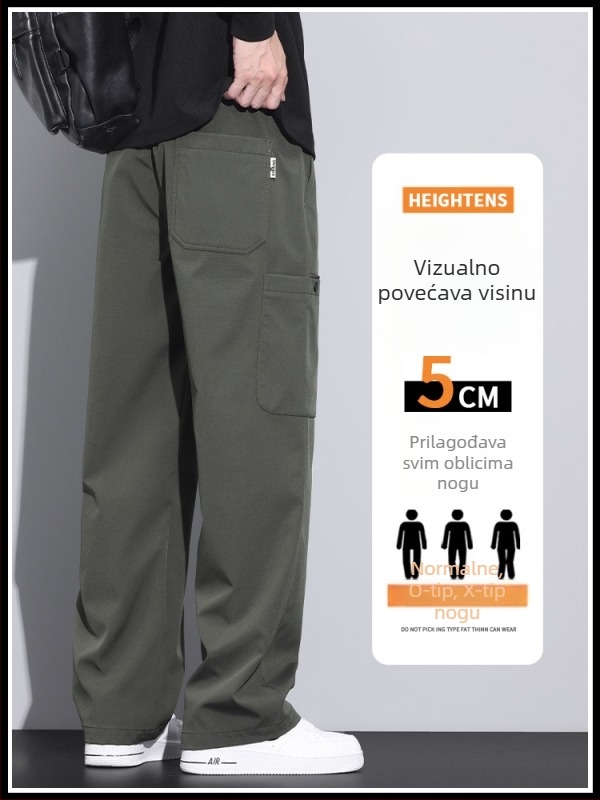 Muške hlače za posao i slobodno vrijeme s fleec podstavom, široki kroj, srednji struk, pojas i vezanje, elastan poliester mješavina, više džepova, dugačke