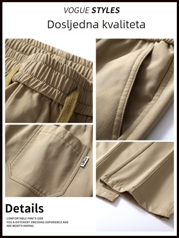 Muške hlače za posao i slobodno vrijeme s fleec podstavom, široki kroj, srednji struk, pojas i vezanje, elastan poliester mješavina, više džepova, dugačke