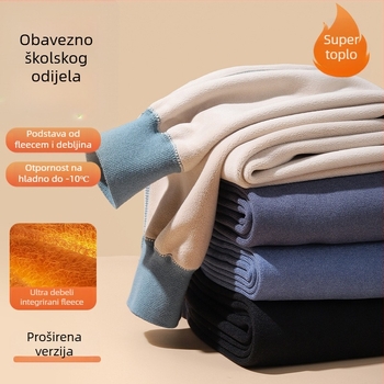 Tinejdžerske dječje tople hlače s flecom – poliester, debeli flis, jednobojne, dugačke.