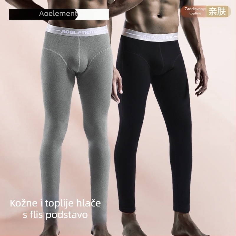 Muške tople hlače s flisom, debele zimske, uski kroj Slim-Fit, poliester, dvostruki sloj