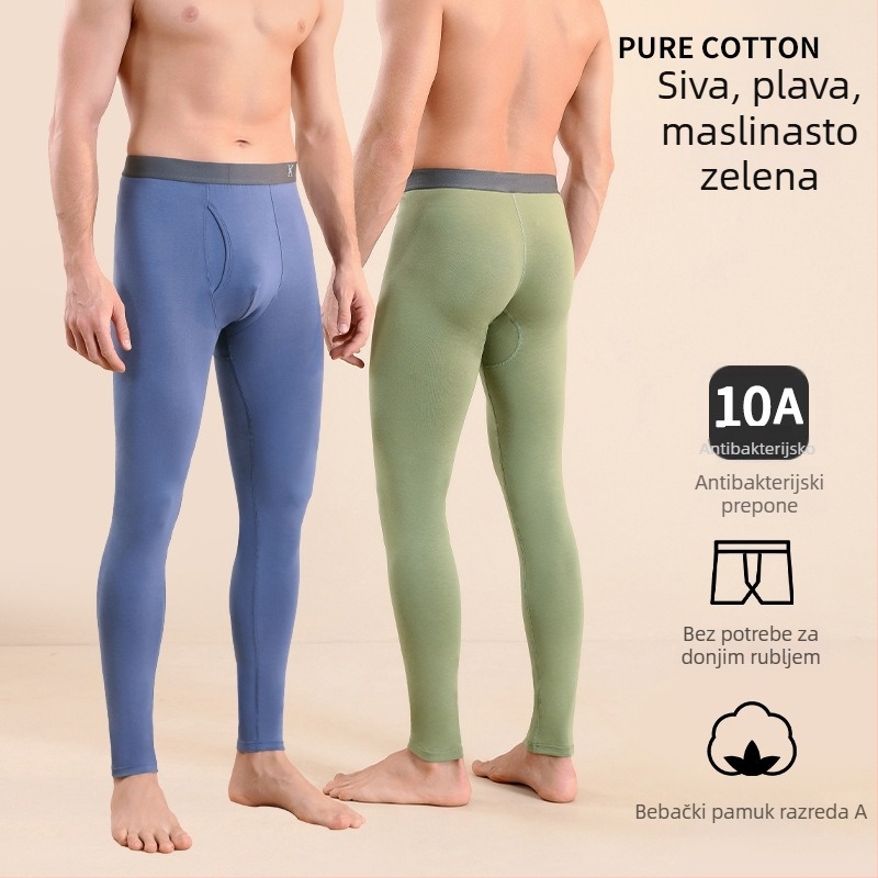 Muške pamučne termalne hlače, slim-fit, tople, jednostruke, 95–100% pamuk, srednje gustoće