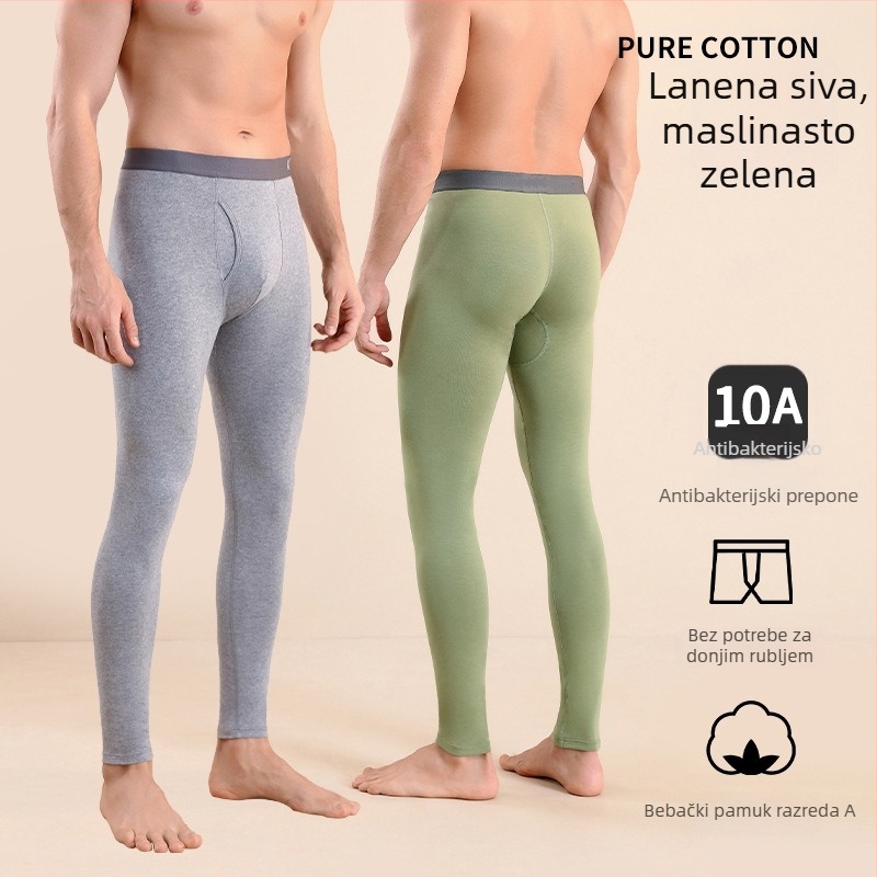Muške pamučne termalne hlače, slim-fit, tople, jednostruke, 95–100% pamuk, srednje gustoće
