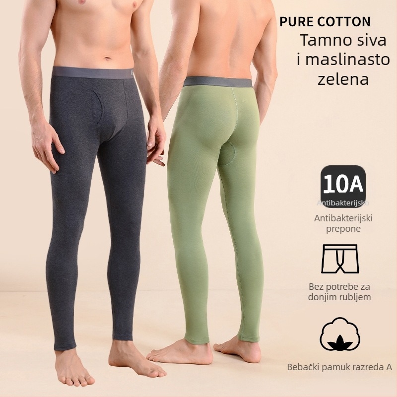 Muške pamučne termalne hlače, slim-fit, tople, jednostruke, 95–100% pamuk, srednje gustoće