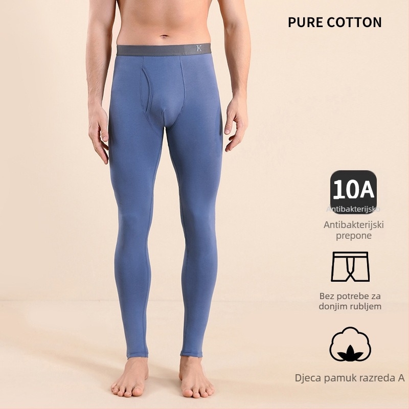 Muške pamučne termalne hlače, slim-fit, tople, jednostruke, 95–100% pamuk, srednje gustoće