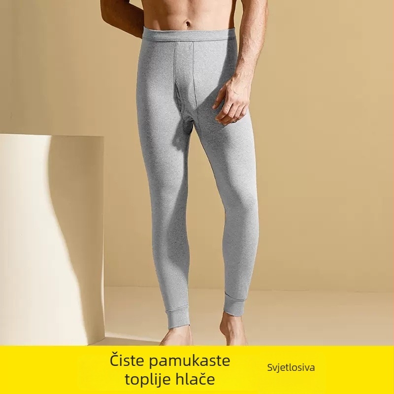 Muške pamučne termalne hlače za jesen-zimu, jednobojne, jednovrstne, skraćena duljina, srednja gustoća vlakna