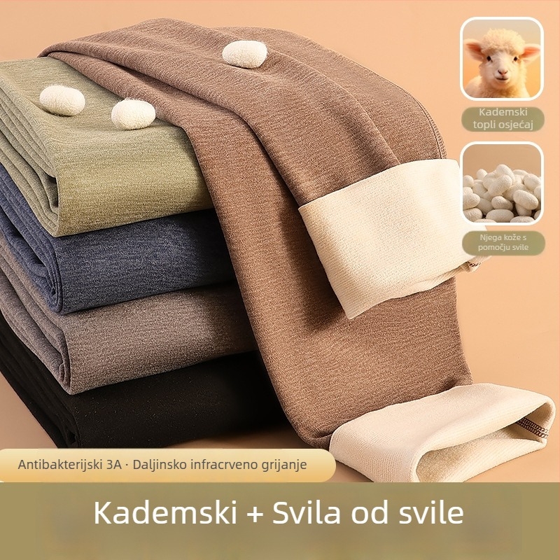 Muške termalne hlače od kašmira, dvostruko slojene, antibakterijske i tople, debela tkanina 251–300 g/m²