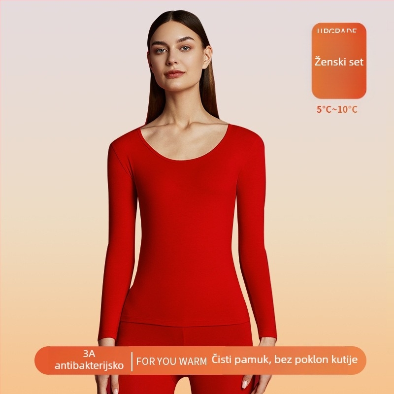 Unisex pamučni termalni komplet s kapuljom, dugim rukavima, okruglim izrezom, bez šavova