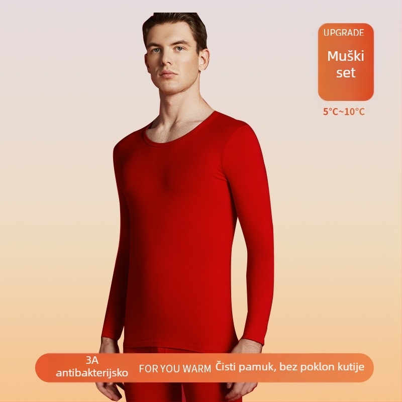 Unisex pamučni termalni komplet s kapuljom, dugim rukavima, okruglim izrezom, bez šavova