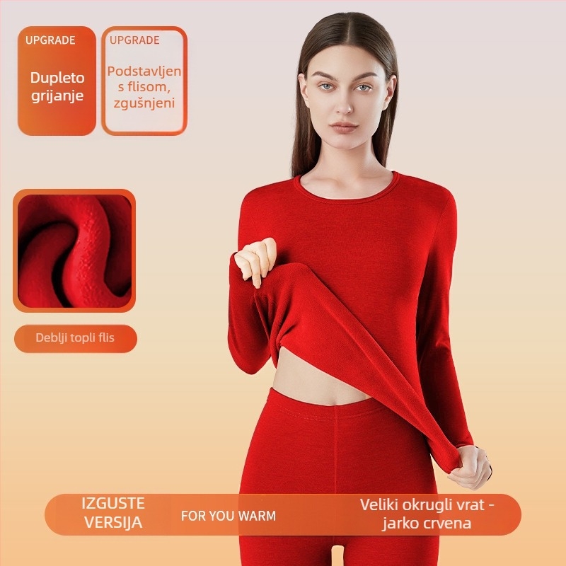 Unisex pamučni termalni komplet s kapuljom, dugim rukavima, okruglim izrezom, bez šavova