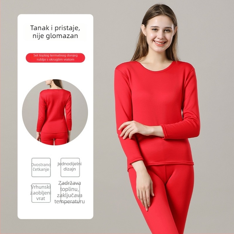 Unisex termalni komplet od česanog pamuka s flecom iznutra, dvostruki sloj, 201-250 g/m2, okrugli izrez, pulover s dugim rukavima i hlače