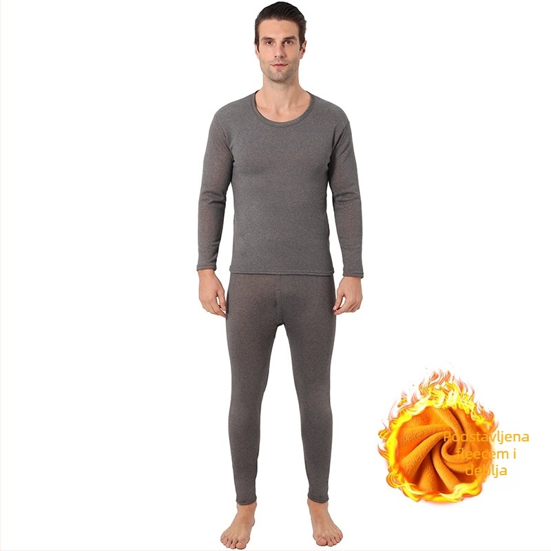 Unisex termalni komplet od česanog pamuka s flecom iznutra, dvostruki sloj, 201-250 g/m2, okrugli izrez, pulover s dugim rukavima i hlače
