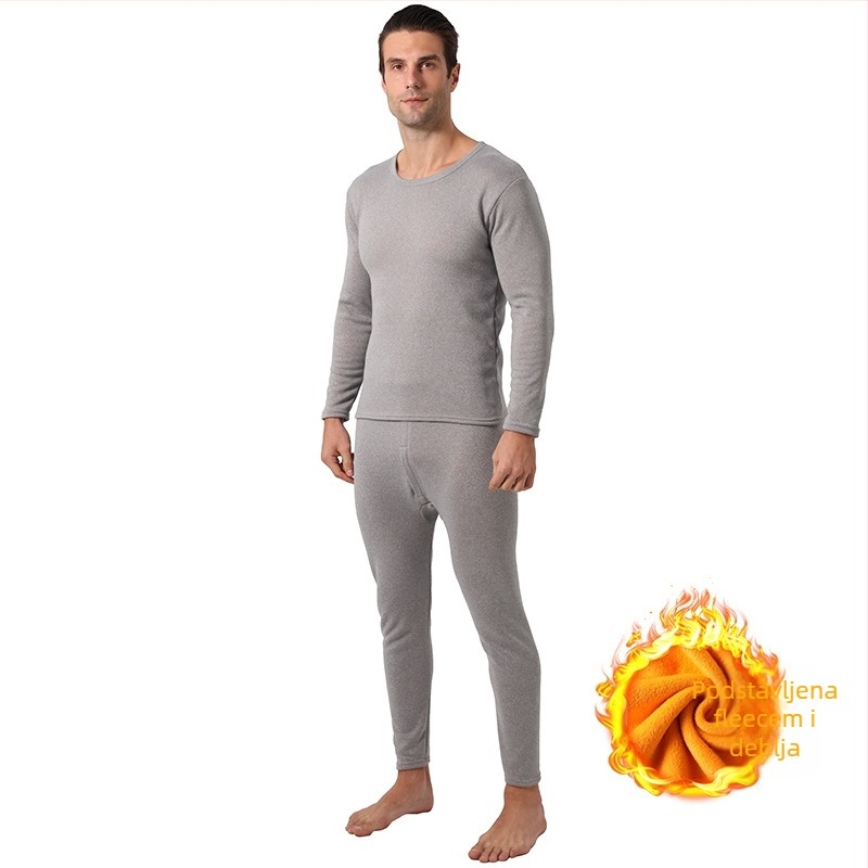 Unisex termalni komplet od česanog pamuka s flecom iznutra, dvostruki sloj, 201-250 g/m2, okrugli izrez, pulover s dugim rukavima i hlače