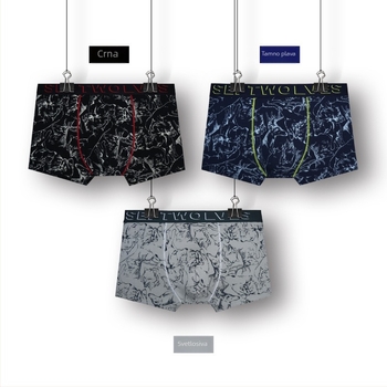 Septwolves muške bokserice od rastezljivog pamuka, prozračne, pletene, srednji pojas, uzorak životinja i biljaka