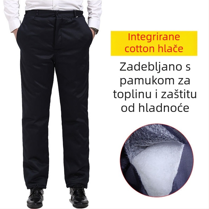 Zimske debele pamučne radne hlače s integriranim svileno-pamučnim podstavom (98%), zaštita od hladnoće, unisex visoki pojas