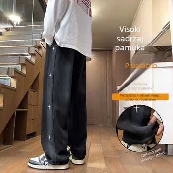 Muške pamučne trenirke za tinejdžere dječake s fleec podstavom, ravni kroj, srednji pojas, jesen