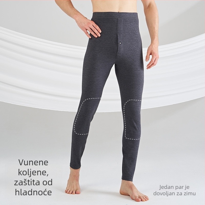 Muške termalne donje hlače za jesen-zimu, brušeni poliester 70–80%, 201–250 g/m², elastičnost i zadržavanje topline, jednodijelni sloj