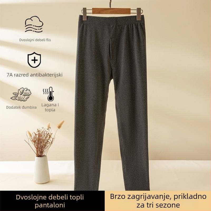 Muške antibakterijske termo hlače, srednji pojas, flis podstava, debela poliester tkanina, uski kroj