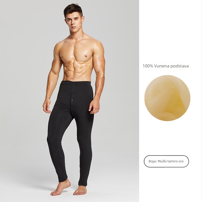 Unisex termo hlače od vune s fleksom, tri sloja, visoki struk, 95–100% vuna