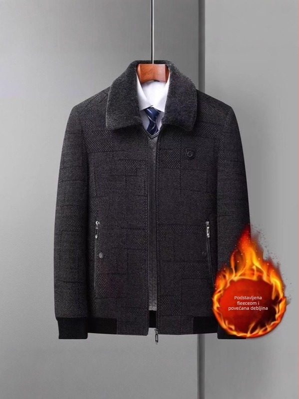 Chenille jakna za muškarce srednje dobi i starije, zimsko vanjsko od poliestera s fleece podstavom, jednostruko kopčanje