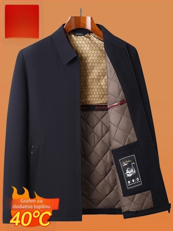 Muška zimna jakna s debelim punjenjem i poliesterom, ovratnik s reverom, zatvarač, slobodan kroj, jednobojna boja