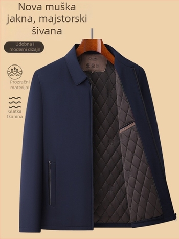 Muška zimna jakna s debelim punjenjem i poliesterom, ovratnik s reverom, zatvarač, slobodan kroj, jednobojna boja