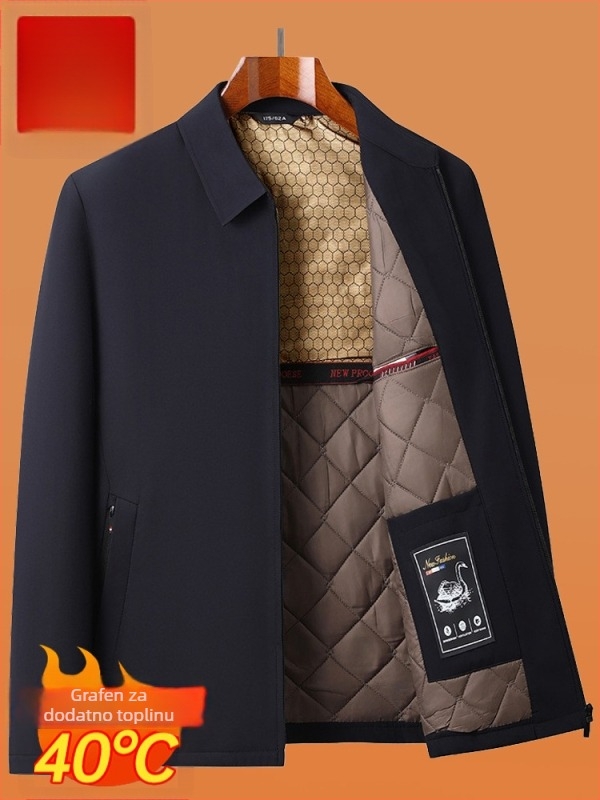 Muška zimna jakna s debelim punjenjem i poliesterom, ovratnik s reverom, zatvarač, slobodan kroj, jednobojna boja