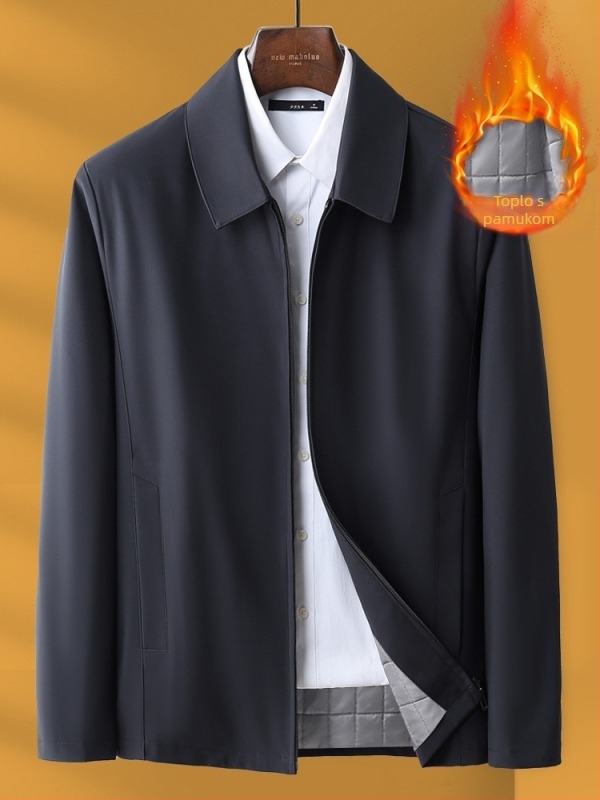 Muška zimna jakna s debelim punjenjem i poliesterom, ovratnik s reverom, zatvarač, slobodan kroj, jednobojna boja