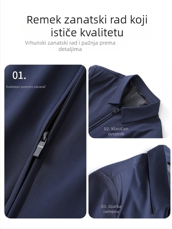 Muška zimna jakna s debelim punjenjem i poliesterom, ovratnik s reverom, zatvarač, slobodan kroj, jednobojna boja