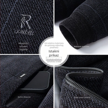 Muška jakna od lanenog smjese za proljeće i jesen, stojeći ovratnik, zip, široka kroj, više džepova