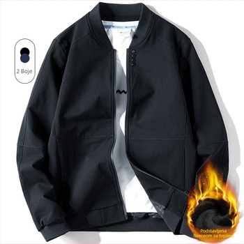 Jakna u korejskom stilu sa stojećim ovratnikom, prednji zatvarač, dugi rukavi, jednobojna