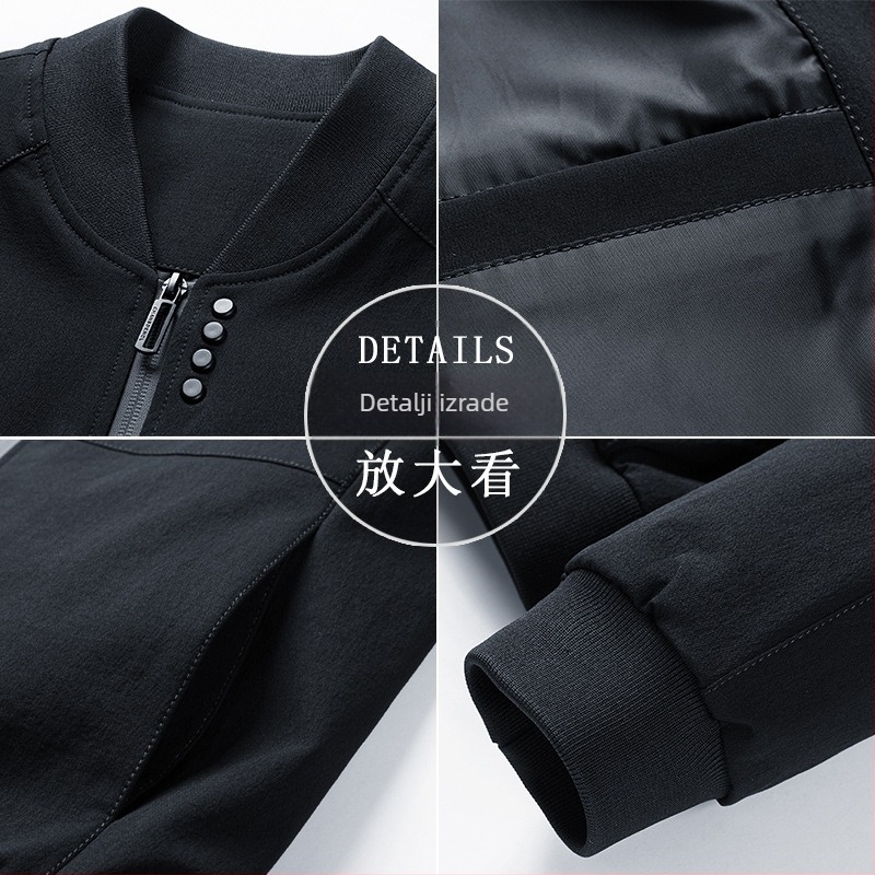 Jakna u korejskom stilu sa stojećim ovratnikom, prednji zatvarač, dugi rukavi, jednobojna