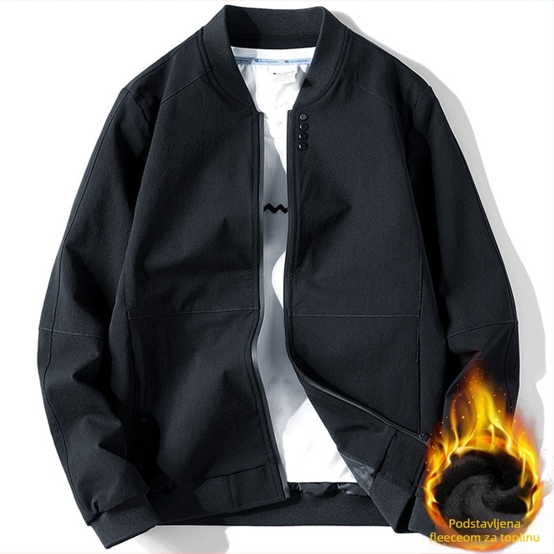 Jakna u korejskom stilu sa stojećim ovratnikom, prednji zatvarač, dugi rukavi, jednobojna