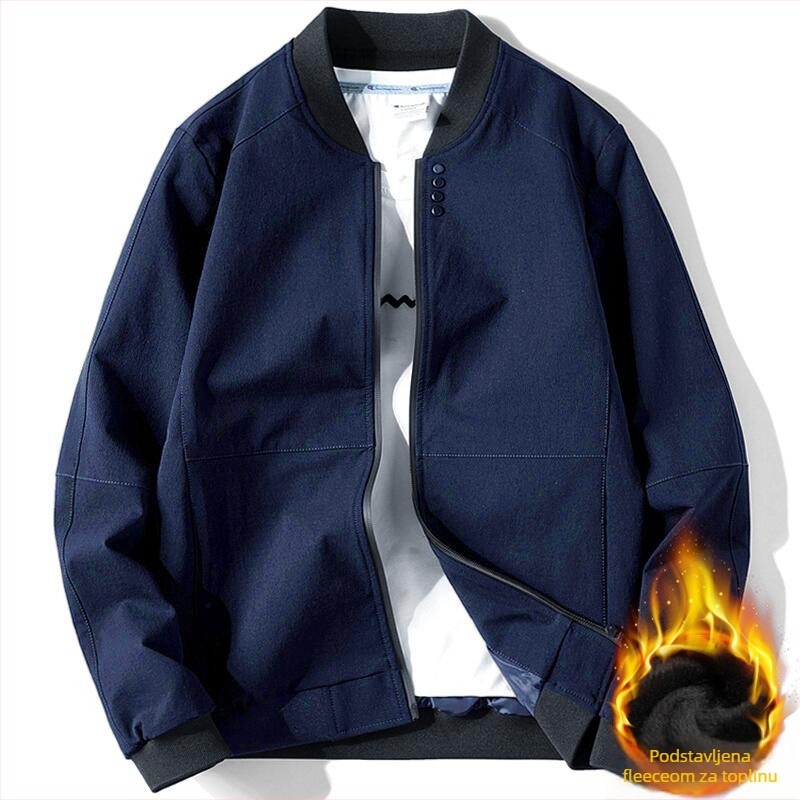 Jakna u korejskom stilu sa stojećim ovratnikom, prednji zatvarač, dugi rukavi, jednobojna